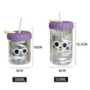 Axyaa Cute Expression Glass Water Bottle With Straw, Portable Drinking Bottle