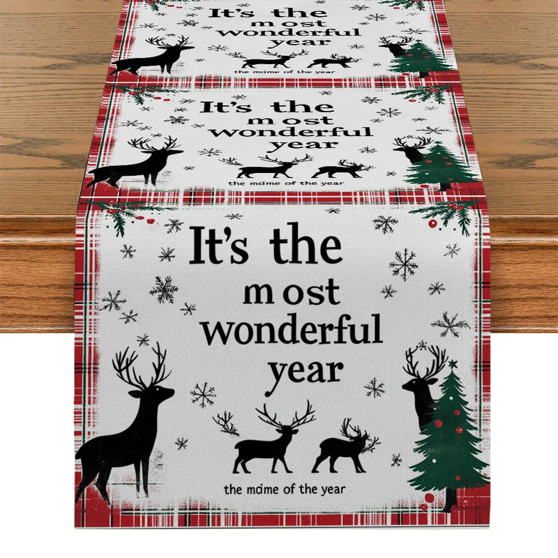 Axyaa Christmas Deer Table Runner - Farmhouse Dining Decor