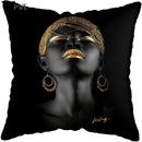 Axyaa Black Gold African Lady Woman Art Deco Pillowcase