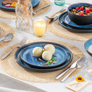 Axyaa 24-Piece Blue Dinnerware Set - Reactive Glaze, Dishwasher Safe