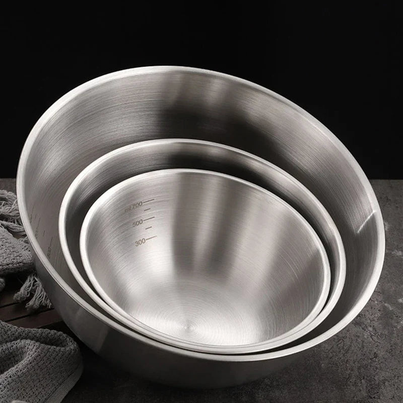 Axyaa Stainless Steel Salad Bowl with Scale - Korean Style Ramen Noodles Soup Container