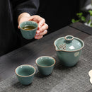 Axyaa Ceramic Travel Tea Set with Kuaike Cup, One Pot, Three Cups - Chinese Kung Fu Tea Set