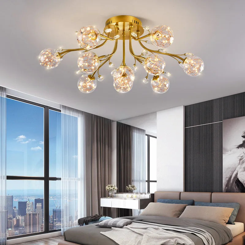 Axyaa Dendritic Crystal Ceiling Lamp: Elegant Glass Flower Light for Bedroom and Living Room