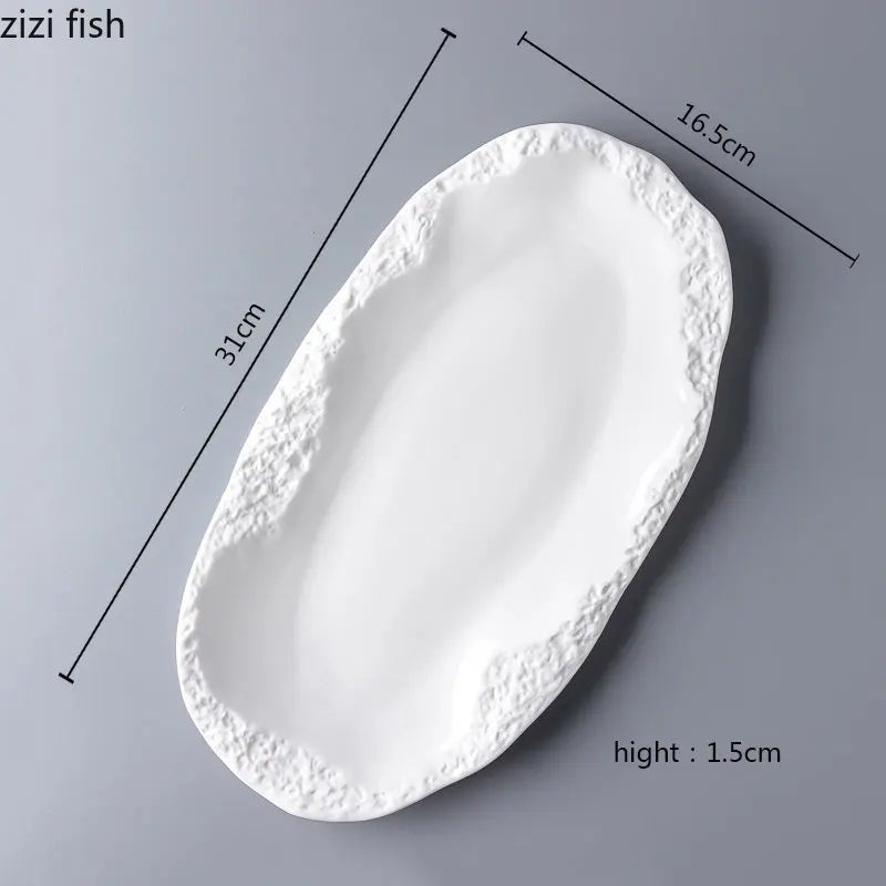 Axya 12" Ceramic Stone Pattern Fish Plate - Home Tableware & Barbecue Dish