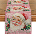 Pink Santa Claus Holly Berry Table Runner by Axyaa for Dining Room Style