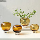 Axyaa Circular Glass Vase with Artificial Flowers: Minimalist Desk Decor and Room Aesthetic