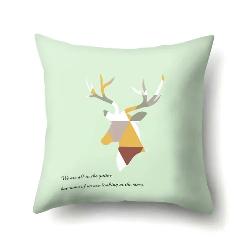 Axyaa Woodland Animal Cushion Cover: Bear Deer Pillow Case for Home Decor