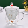 Axyaa 300ml Christmas Double Wall Glass Cup with Silicone Lid