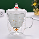 Axyaa 300ml Christmas Double Wall Glass Cup with Silicone Lid