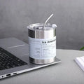 Axyaa Stainless Steel Double-layer Coffee Cup with Straw