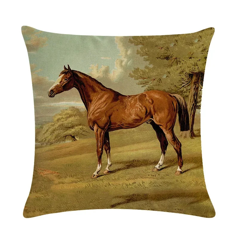 Axyaa Retro Horse Print Cushion Cover for Home Decor 45x45cm