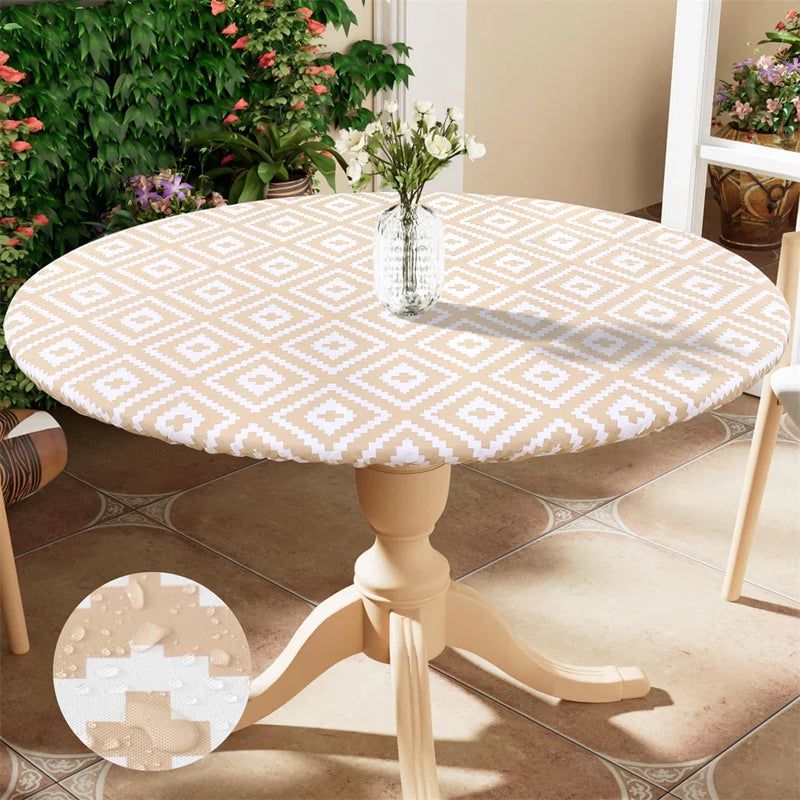 Axyaa Outdoor Round Fitted Tablecloth Waterproof for Picnic Dining Camping