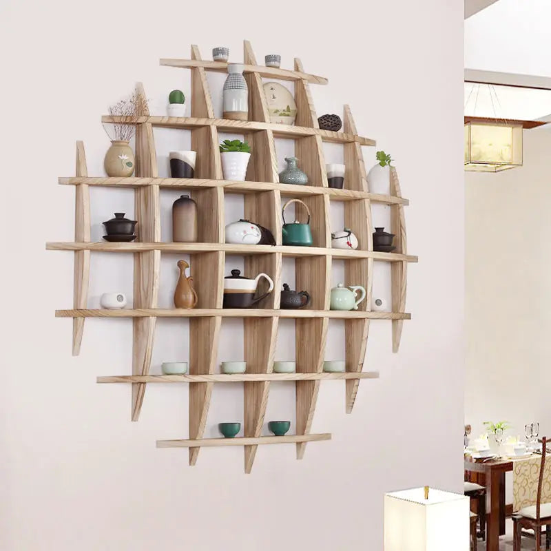 Axya Solid Wood Chinese Style Tea Set Display Rack - Modern Minimalist Wall-mounted Shelf