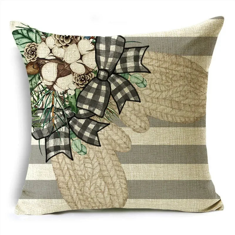 Axyaa Christmas Throw Pillow Covers - Zigzag Reindeer Red Pillowcase