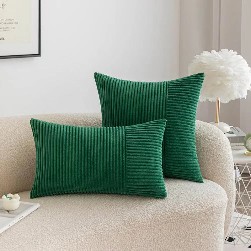 Red Striped Pattern Modern Corduroy Throw Pillow Cover by Axyaa