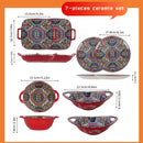 Axyaa Bohemian Ceramic Plate Set - 7 Piece High-Value Dessert & Spaghetti Bowl