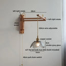 Axyaa Glass Flower LED Wall Lamp with Flexible Arm, Wood Modern Nordic Design