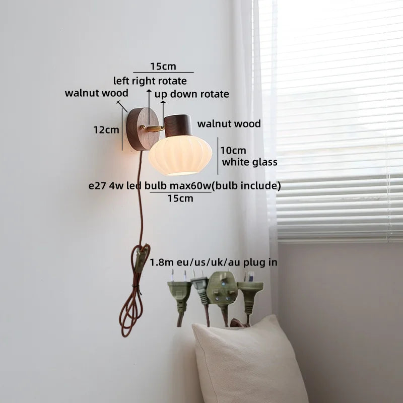Axyaa White Glass LED Wall Light Pumpkin Stairs Modern Nordic Decor Bedside Lamp