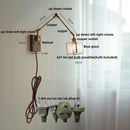 Axyaa Ash Wood LED Swing Arm Wall Lights with Pull Chain Switch & Blue Glass