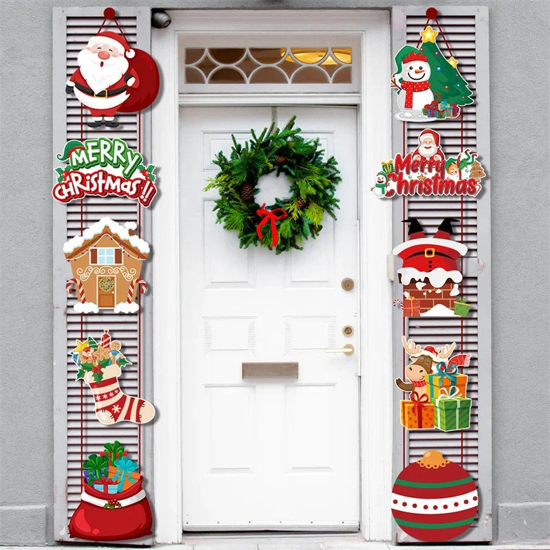 Axyaa Christmas Door Hanging Banner Santa Claus Snowman Xmas Front Door Ornament