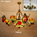 Axyaa Butterfly Design Stained Glass Chandelier - Colorful Lighting for Home and Business