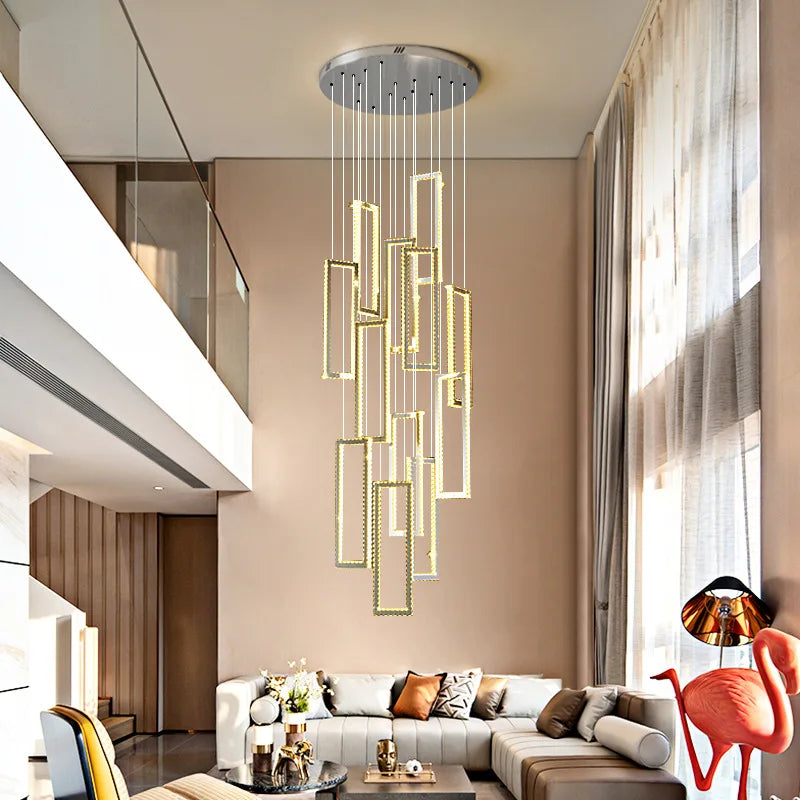 Axyaa Crystal LED Pendant Lights - Modern Luxury Stairs Lustre Lights