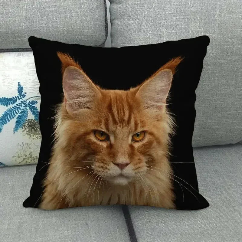 Fat Orange Cat Print Cushion Cover 45x45cm by Axyaa: Animal Pattern Home Decor Pillowcase