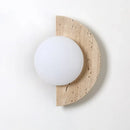Axyaa White Glass Ball LED Wall Sconce Yellow Travertine Light
