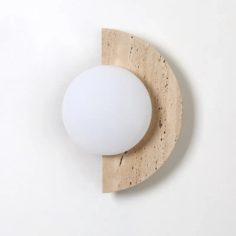 Axyaa White Glass Ball LED Wall Sconce Yellow Travertine Nordic Modern Stair Light