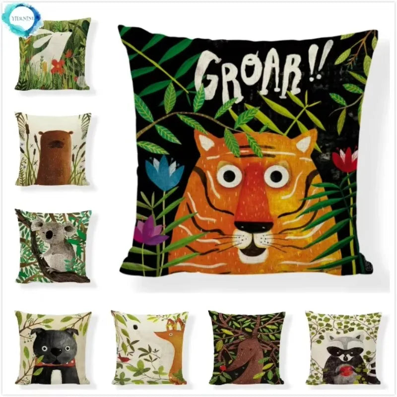 Linen Print Pillowcase 45X45CM Wildlife Collection by Axyaa
