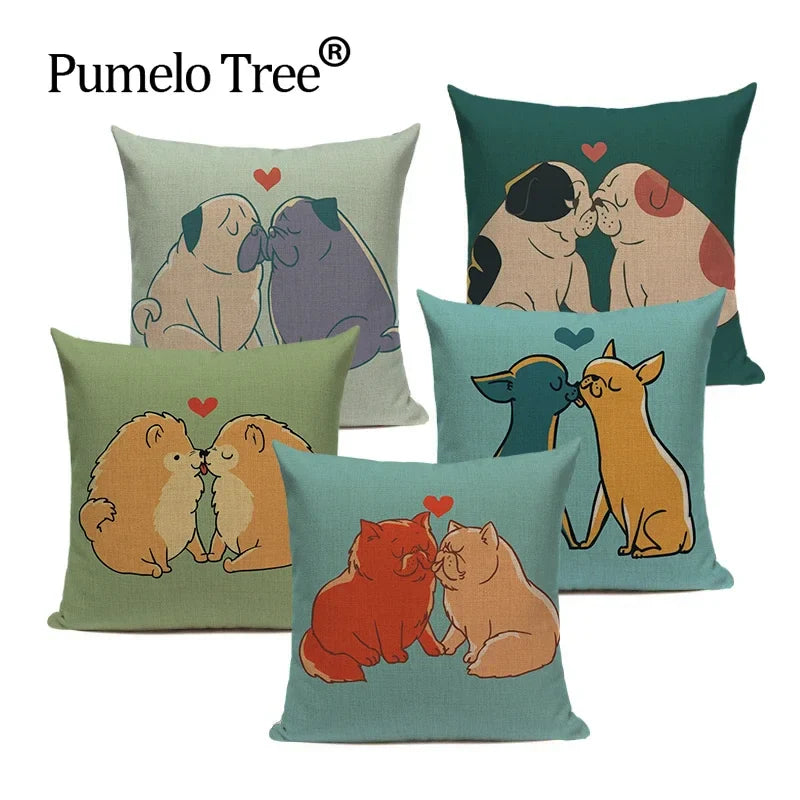Axyaa Love Pug Dog Cushion Cover Sleep Dog Throw Pillow Case