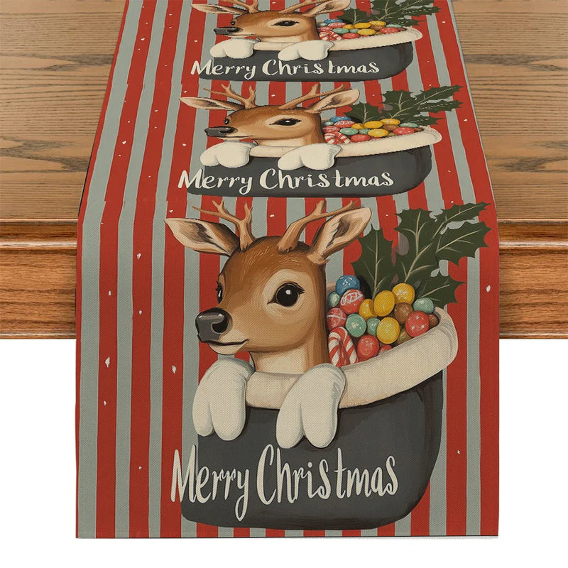 Axyaa Christmas Deer Socks & Holly Berries Table Runner - Home & Wedding Centerpieces