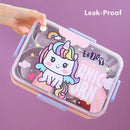Axyaa 800ml Stainless Steel Cartoon Lunch Box Spoon Leak-Proof Bento for Kids & Office