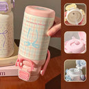 Axyaa Bow Thermo Water Bottle: Cute Design, Portable Handle, Double Drinking, Thermal Bottle