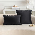 Soft Pink Velvet Pillow Covers with Pompom Accent by Axyaa
