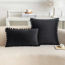 Axyaa Nordic Dutch Velvet Pillowcase with Pompoms Edges - Soft Sofa Cushion Cover