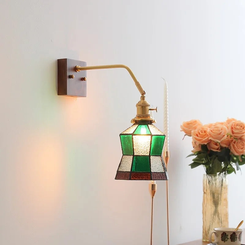Axyaa Glass Walnut LED Wall Light Fixtures for Modern Home Decor