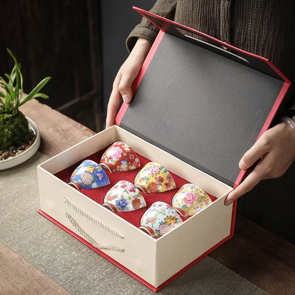 Axya High Porcelain Enamel Pickled Flowers Tea Cup Gift Set