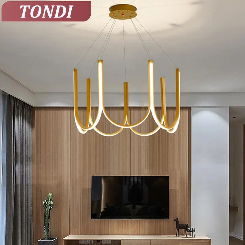 Axyaa Nordic LED Gold Chandelier for Luxury Home Decor Lighting