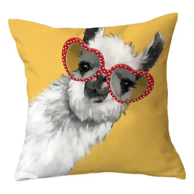Axyaa Alpaca and Cactus Pattern Pillowcase for Home Sofa Decoration