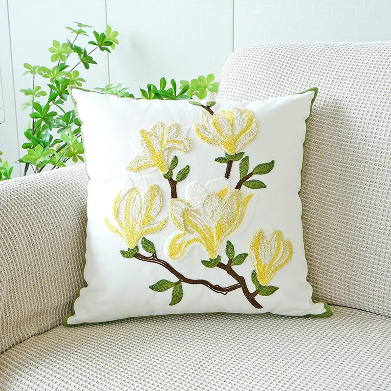 Axyaa Wild Floral Plant Embroidery Pillow Cover, 45x45cm, Country Style
