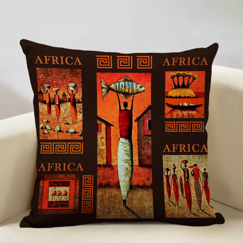 Axyaa African Dancer Linen Cushion Cover in Exotic Style Art Impression