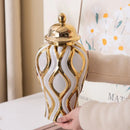 Axyaa Ceramic Geometric Vase Golden Pattern Jar Home Decor Ornament