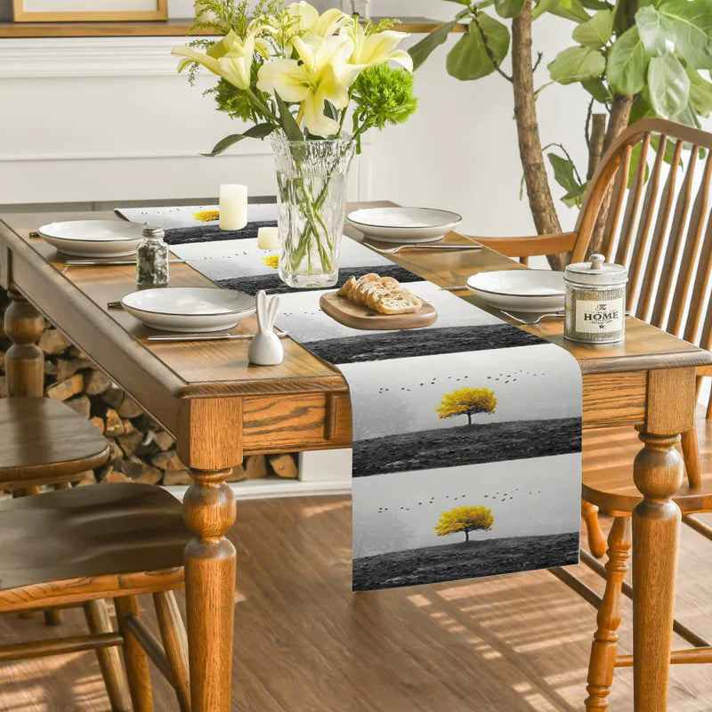 Axyaa Yellow Tree Birds Table Runner for Kitchen Dining Wedding Party