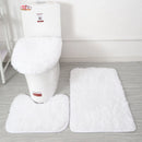 Axyaa 3 Piece White Bathroom Rugs Sets Non-Slip Bath Mats Lid Cover Contour Mat