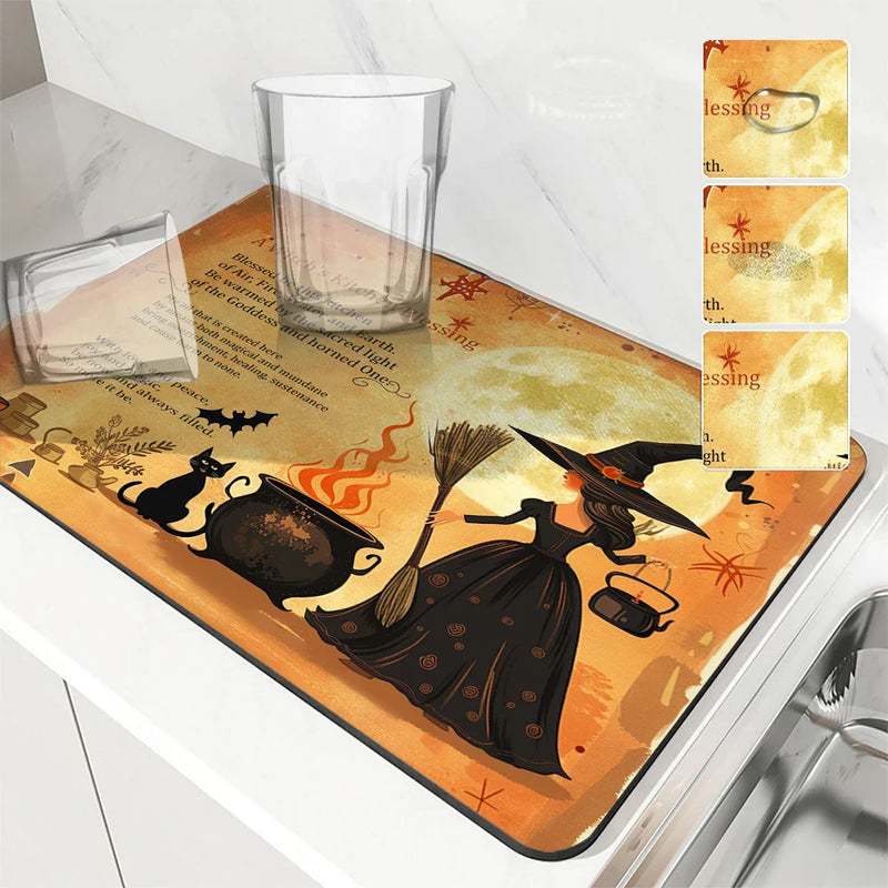 Axyaa Halloween Kitchen Draining Mat Absorbent Anti-slip Quick Dry Bathroom Drain Pad