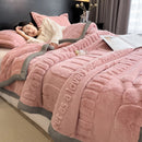 Axyaa Cozy Coral Fleece Velvet Blanket Set with Letter Jacquard - Plush Throw & Pillow Cover