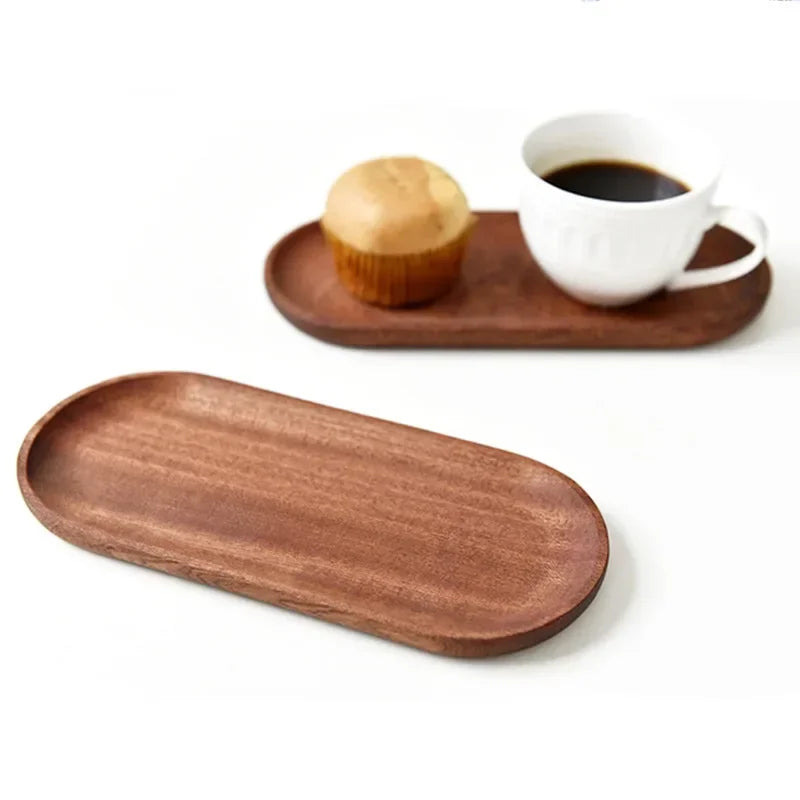 Axyaa Wooden Fruit Dessert Plate Tray Tableware Oval Round Square Toast Shape