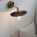 Axyaa Nordic LED Wall Sconce Walnut Wood Copper Pull Chain Switch Lamp