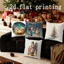 Axyaa Christmas-themed Pillowcases with Festive Scenes Pattern Square Cushion Cover